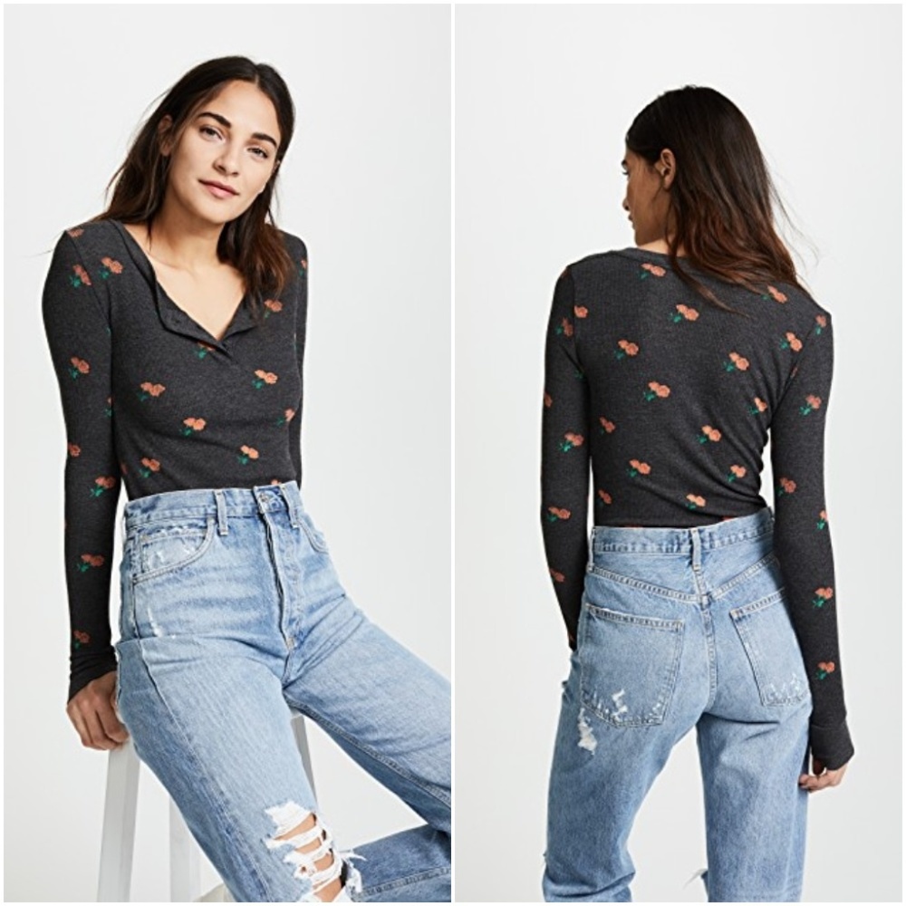 Wildfox Rose Ditsy Hallows Henley Bodysuit XS - Picture 1 of 7